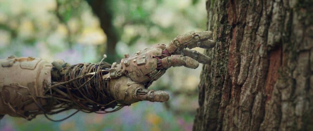 Robothand raakt een boomstam aan in de trailer van Gods Don't Give Gifts