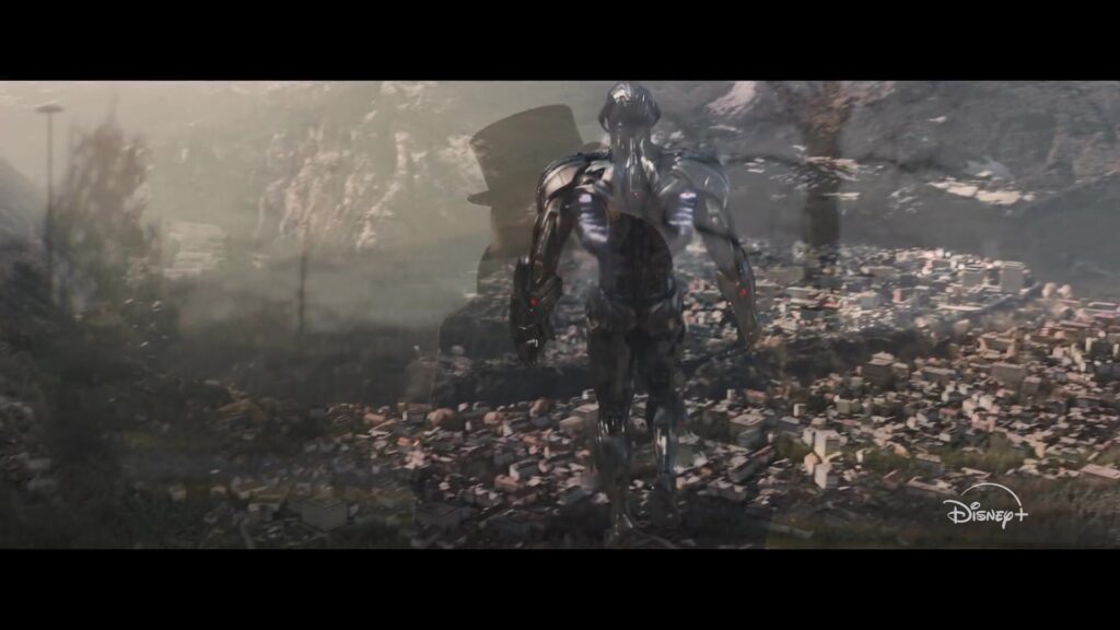 Ultron loopt door een verwoest landschap in de trailer van VisionQuest